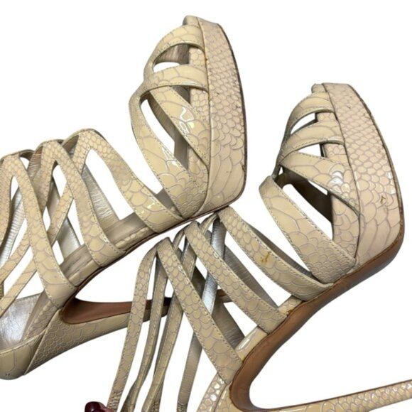 CASADEI Women's Beige Leather Strappy Open Toe Platform Sandal Heels Size 10B - Picture 6 of 9